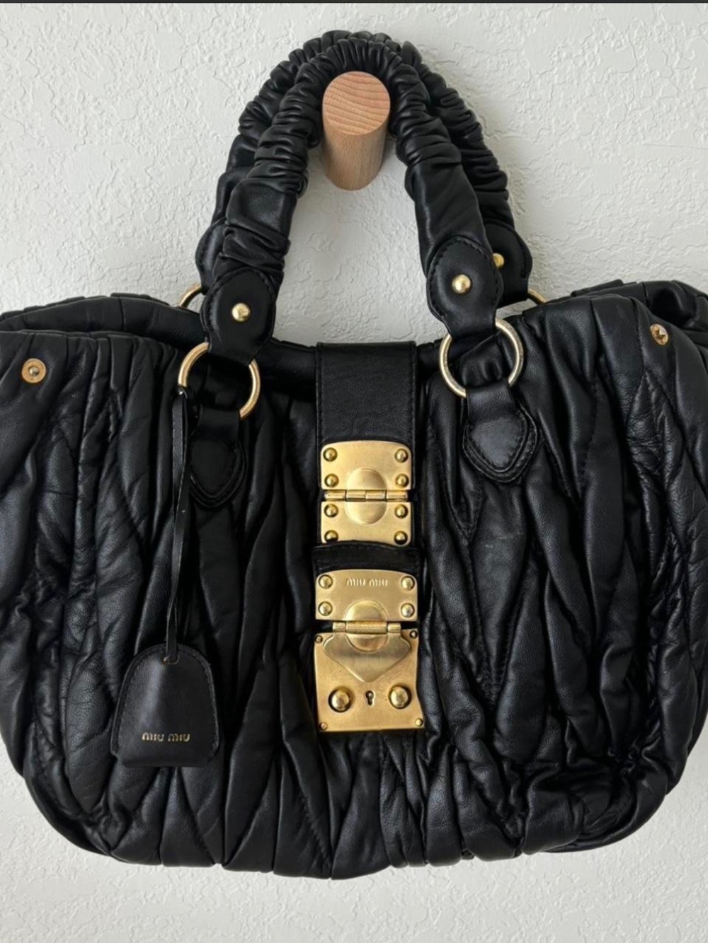 Vintage Miu Miu Black Quilted Leather Shoulder Bag with Gold Hardware